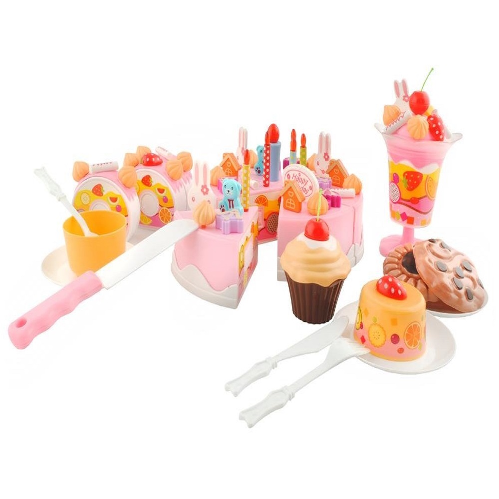 75 részes kreatív játék születésnapi torta szett – süteményekkel, evőeszközökkel, világító játék gyertyával és hangeffektekkel (BB-4504) (7)