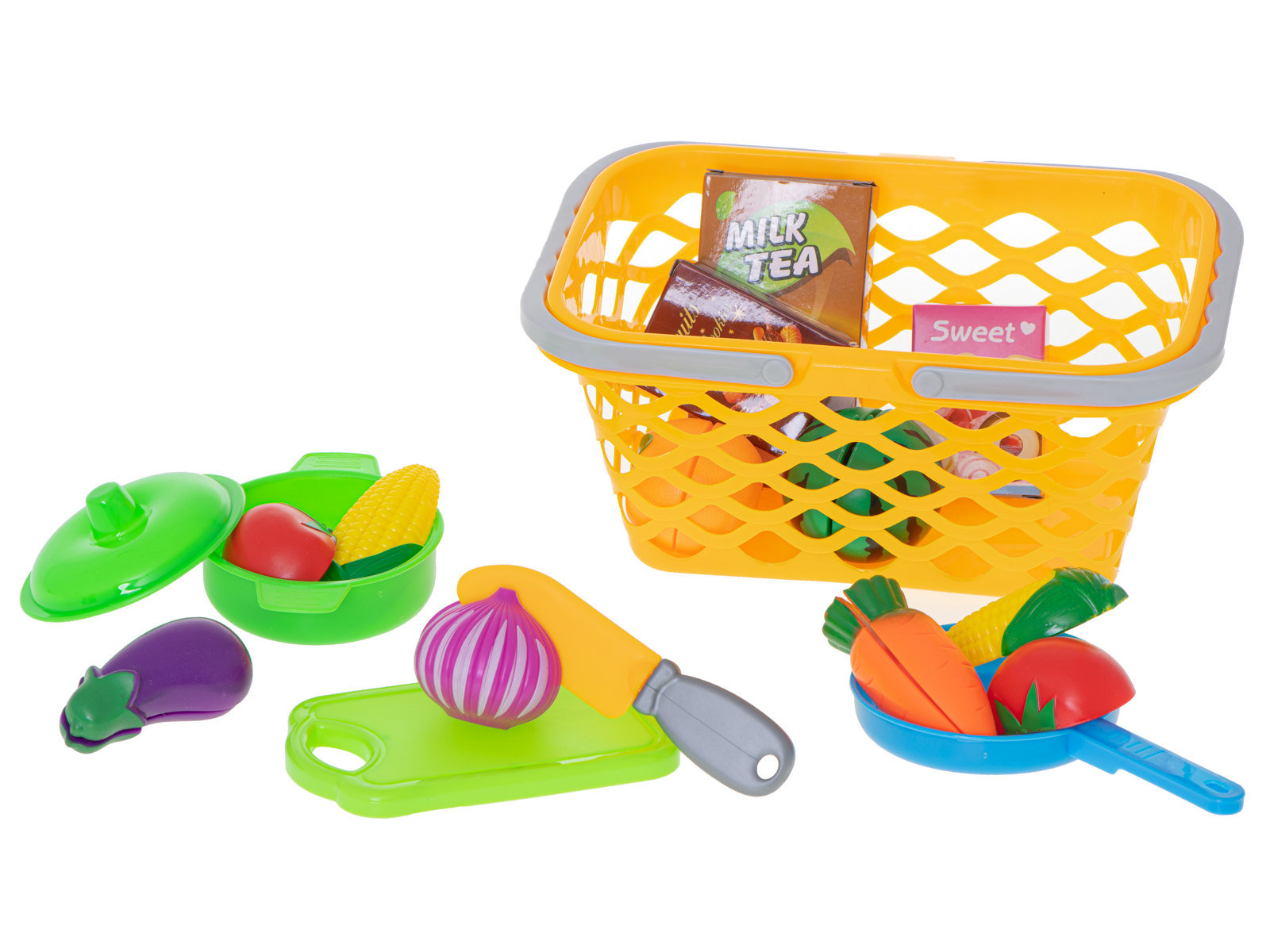 Játék bevásárlókosár vágható gymölcsökkel és zöldségekkel (BBI-6384) (10)