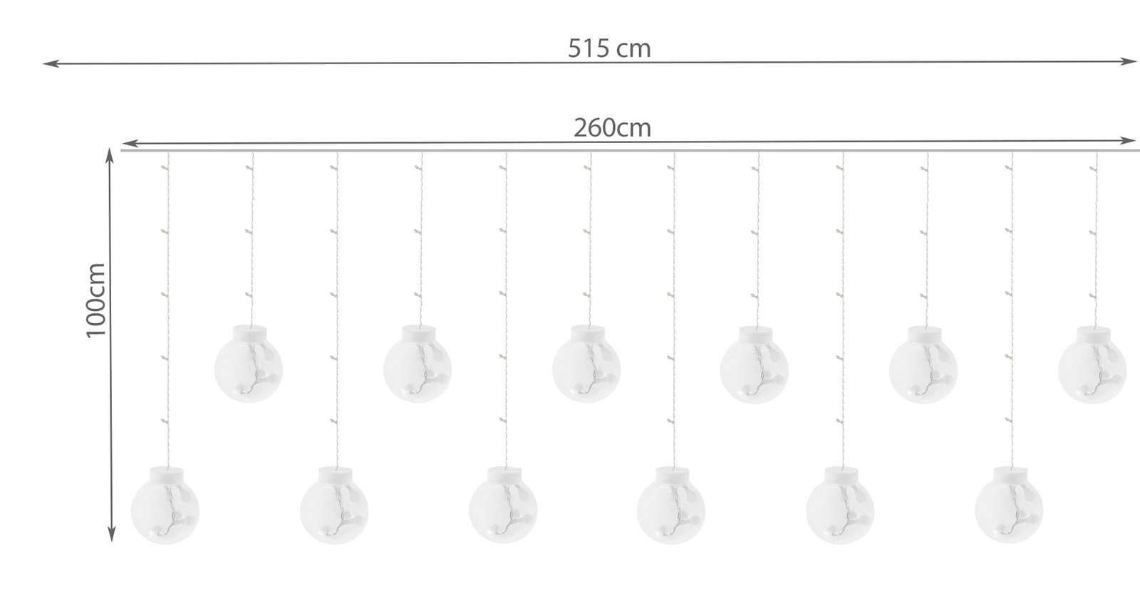 Karácsonyi égősor átlátszó gömbökkel és hideg fehér LED fényekkel (BB-11347) (1)