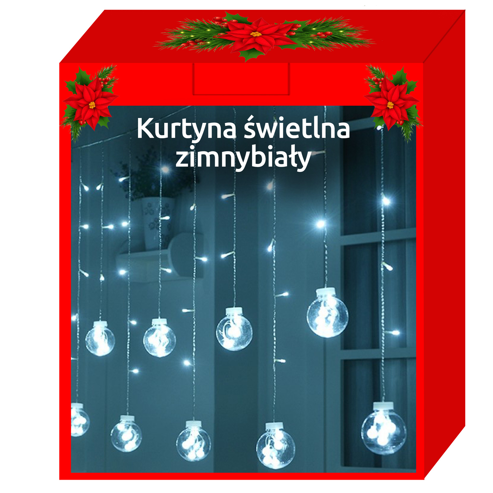 Karácsonyi égősor átlátszó gömbökkel és hideg fehér LED fényekkel (BB-11347) (11)