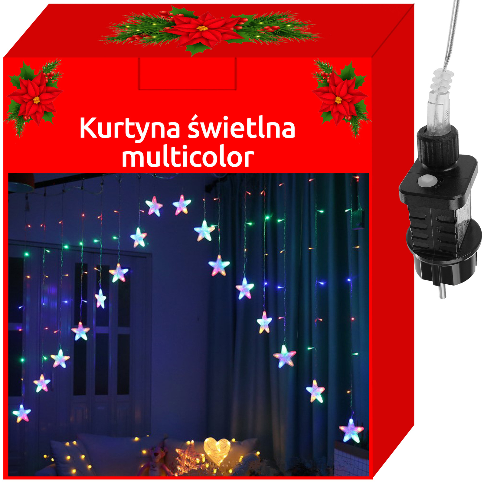 Karácsonyi fényfüggöny csillagokkal és színes LED fényekkel – 245 x 100 cm (BB-11336) (12)
