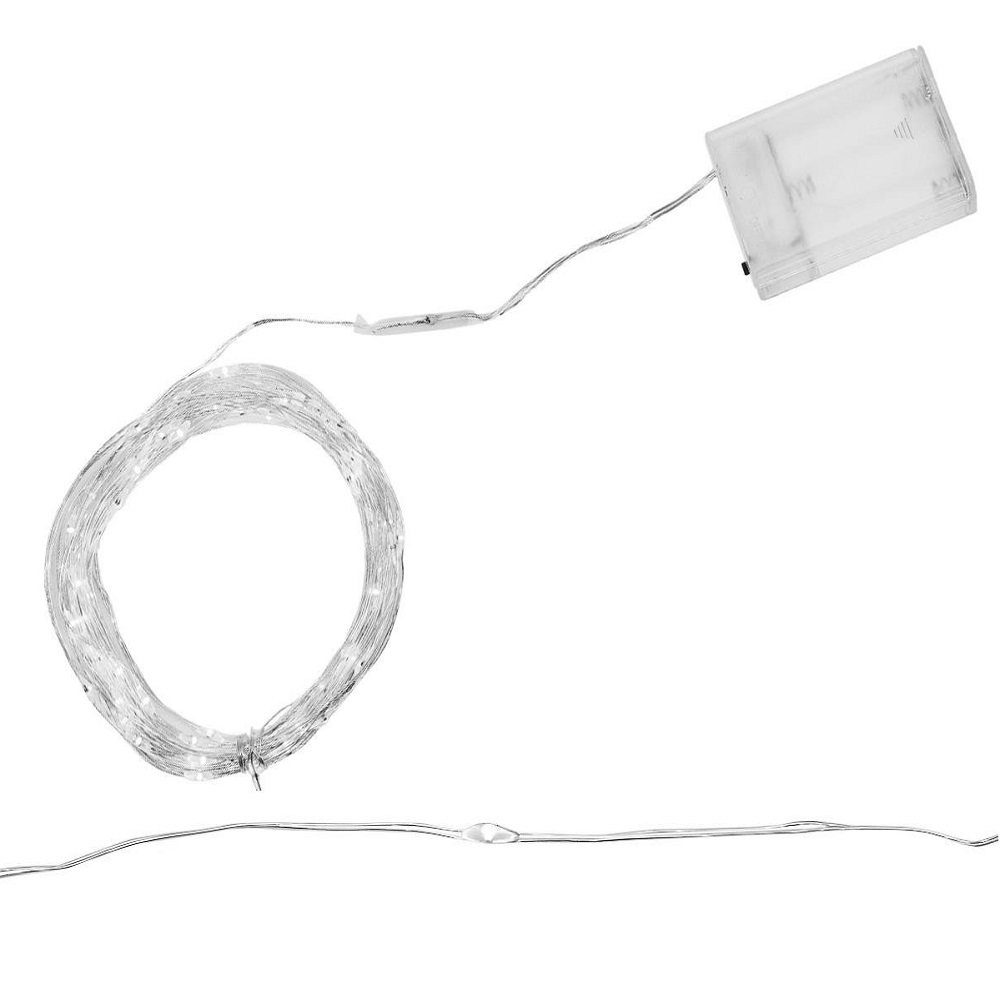 100 LED-es beltéri, elemmel működő fényfűzér – 10 m, hideg fehér (BB-7267) (11)