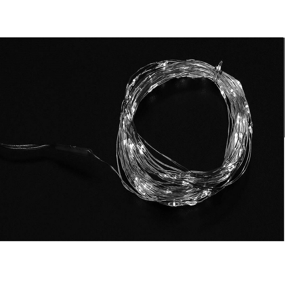 100 LED-es beltéri, elemmel működő fényfűzér – 10 m, hideg fehér (BB-7267) (6)