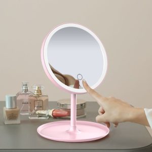 90°-ban forgatható, USB sminktükör LED világítással és 3 féle fényerősséggel - rózsaszín (BBV) - Image 6