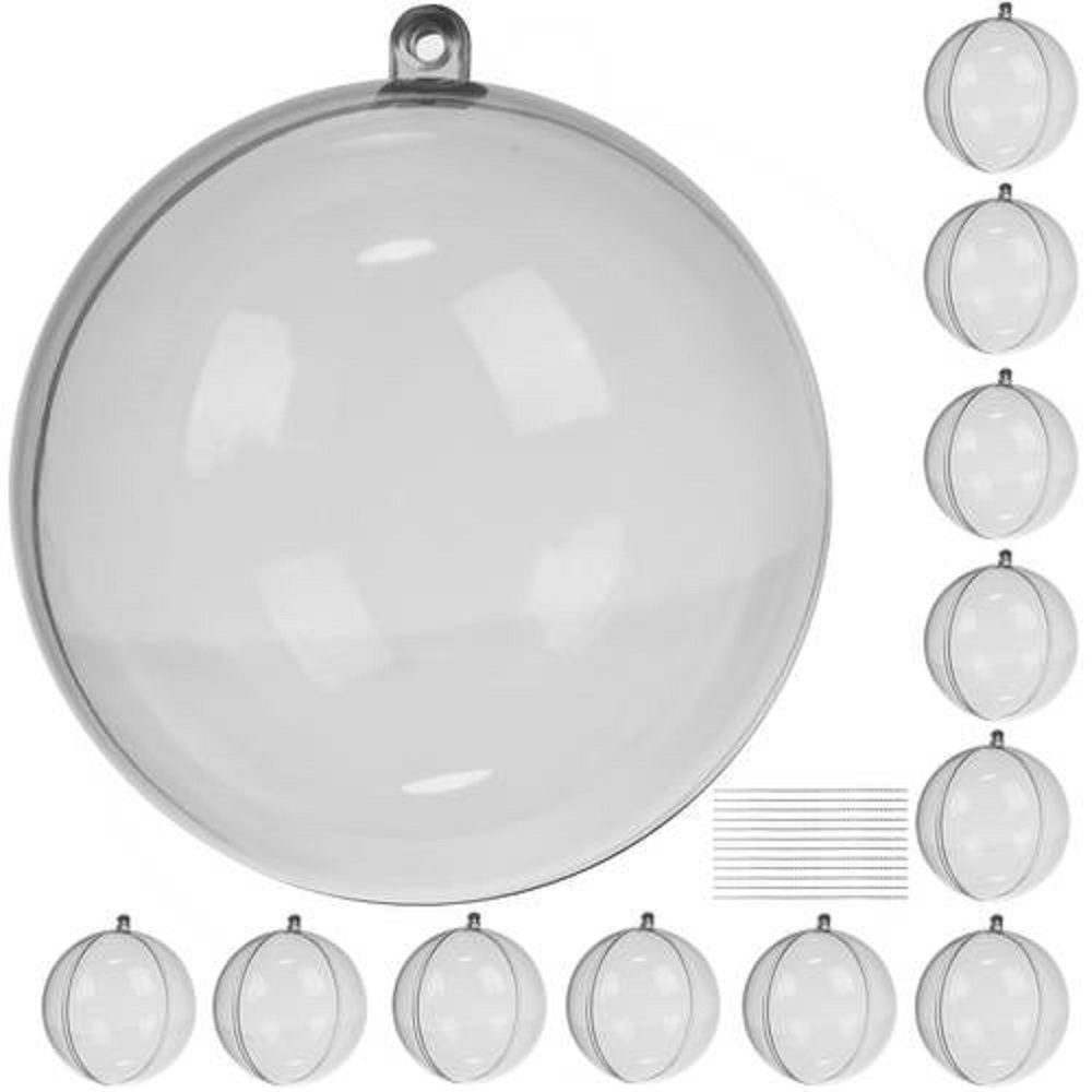 12 darabos felakasztható akril gömb készlet – kreatív, dekorációs célokra – 8 cm, átlátszó (BB-20508) (8)