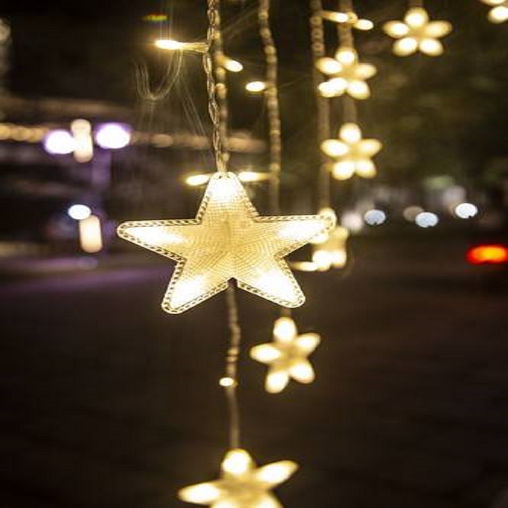 136 LED-es karácsonyi fényfüggöny csillagokkal kül-, és beltérre – 2 x 1 m, meleg fehér (BB-19738) (1)