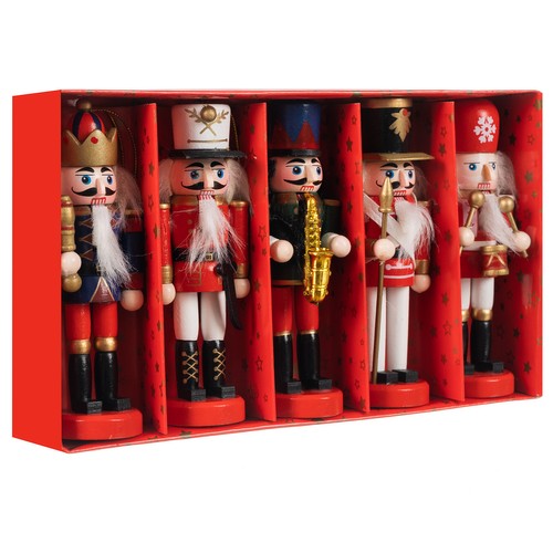 5 darabos fából készült karácsonyi diótörő figurák – különböző színben, akasztóval ellátva (BB-20358) (6)