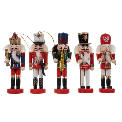 5 darabos fából készült karácsonyi diótörő figurák – különböző színben, akasztóval ellátva (BB-20358) (7)