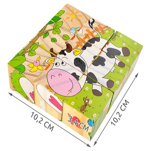 6 az 1-ben fa kockából álló puzzle készlet gyerekeknek – 6 különböző állatfigurás kép (BB-6157) (3)