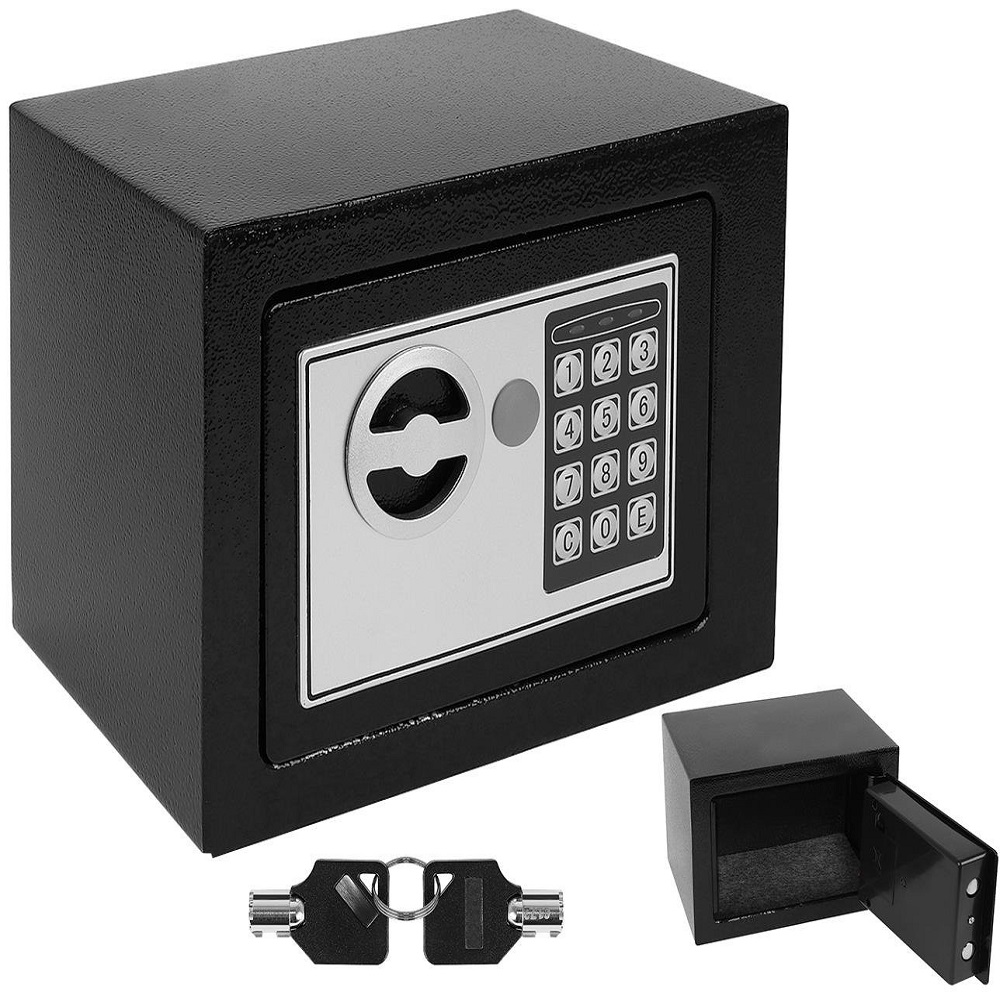 Falra szerelhető biztonsági digitális széf elektronikus zárral – 2 darab kulccsal, 23 x 17,5 x 17 cm, fekete (BB-8799) (4)