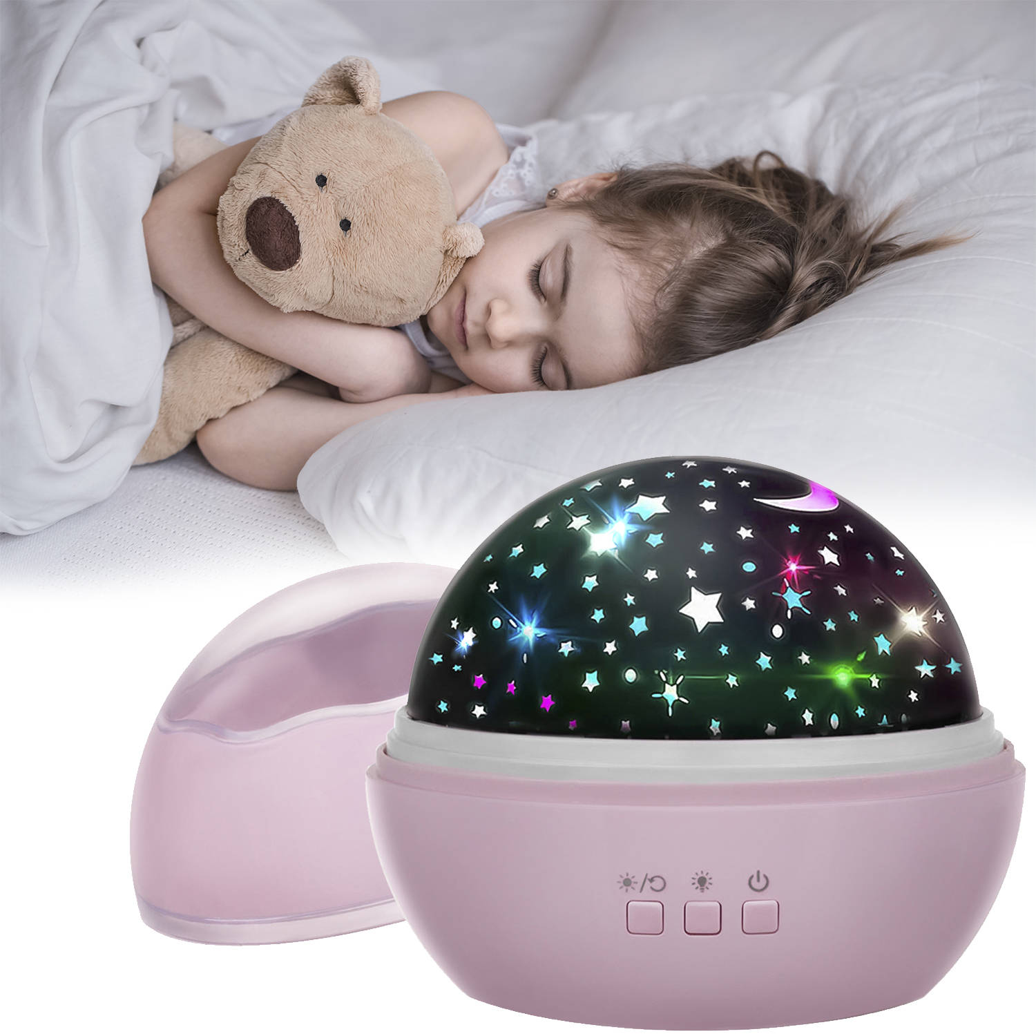 Forgó csillagfény LED lámpa, csillagos éjszakai égboltot vagy óceáni állatokat vetítő projektor gyerekeknek – rózsaszín (BB-16859) (7)