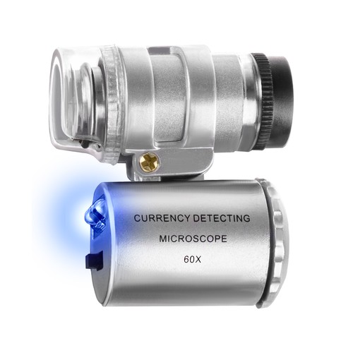 Mini zsebmikroszkóp ökológiai bőrtokkal – 60 x nagyítás, LED-, és UV fénnyel (BB-0430) (1)