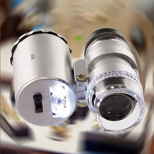 Mini zsebmikroszkóp ökológiai bőrtokkal – 60 x nagyítás, LED-, és UV fénnyel (BB-0430) (2)