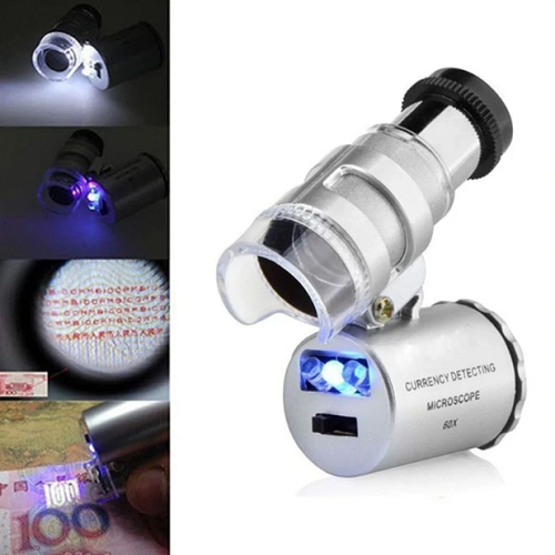 Mini zsebmikroszkóp ökológiai bőrtokkal – 60 x nagyítás, LED-, és UV fénnyel (BB-0430) (9)