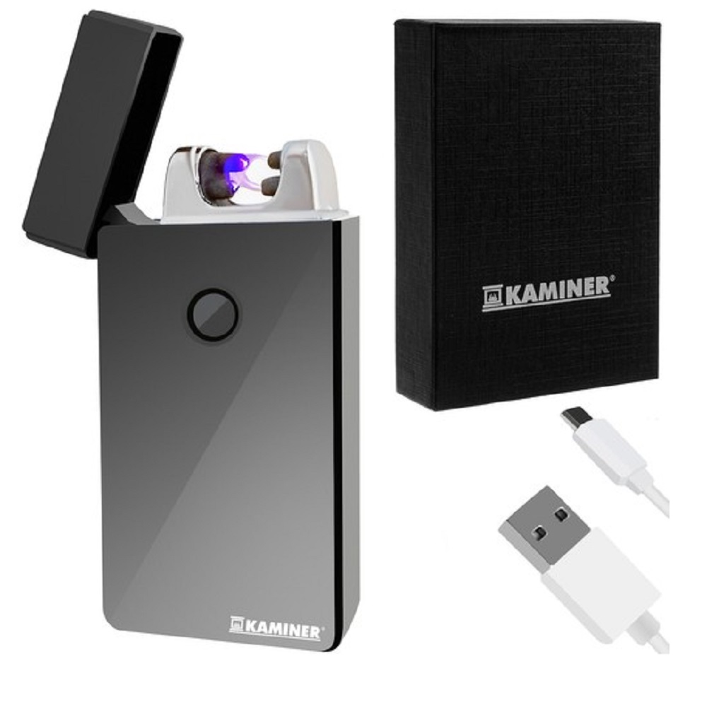 Szélálló – elektromos öngyújtó USB töltéssel, ajándék fekete tokkal – 3 x 7 x 1 ​​cm (BB-5057) (1)