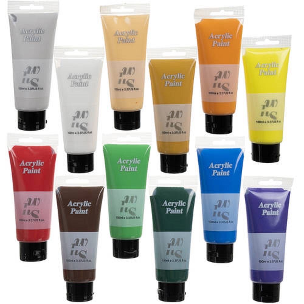 12 különböző színű prémium akril festék készlet, 100 ml-es tubusokban (BB-20424) (3)