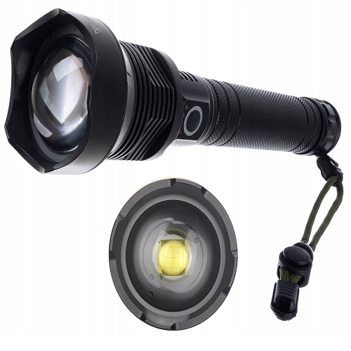 XH-P70 nagy teljesítményű taktikai LED-es zseblámpa praktikus tokkal – 3 világítási móddal – ZOOM, USB (BB-18547) (6)
