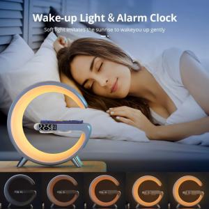 G63 Multifunkciós szórakoztató állomás – Bluetooth hangszóró, vezeték nélküli töltő, RGB LED party fény és éjszakai lámpa – 10W (BBV) - Image 4