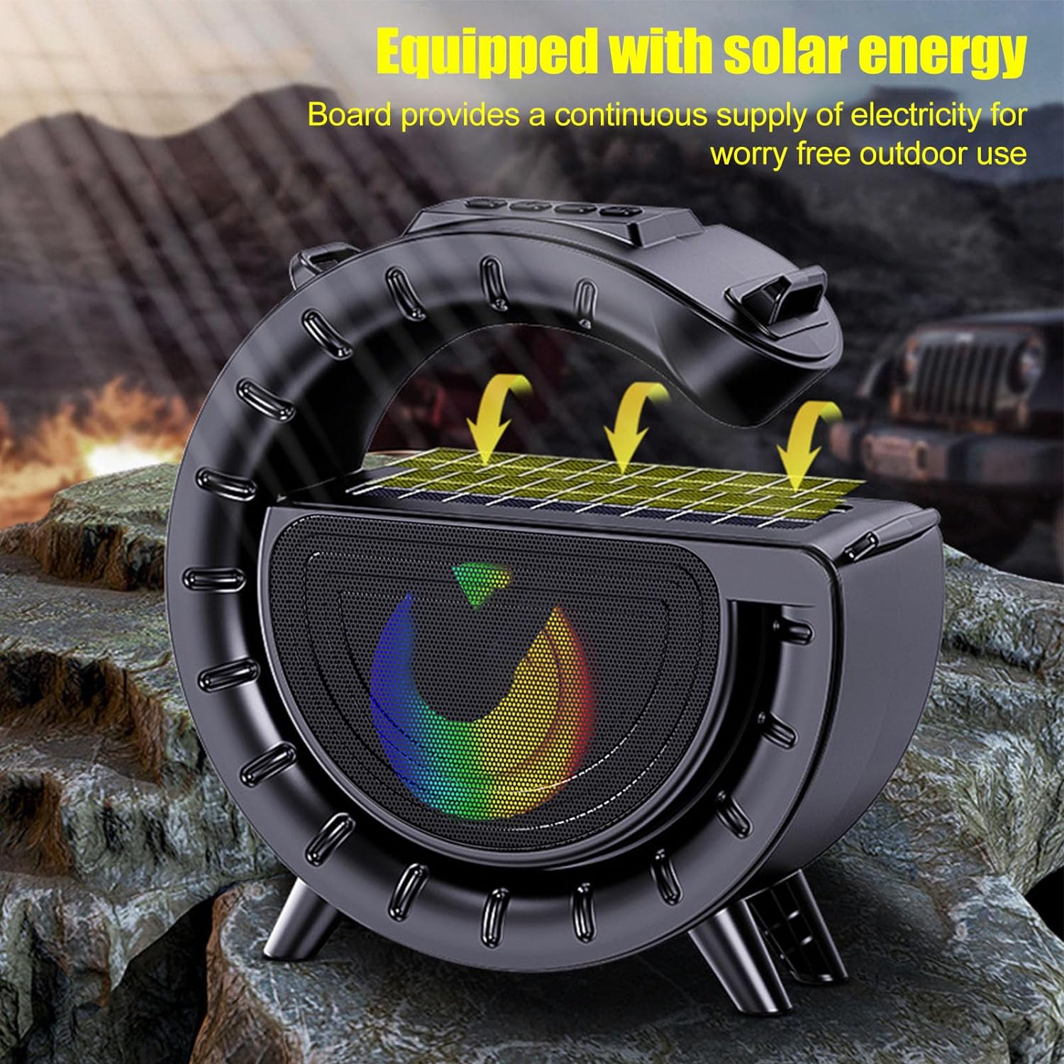 Innovatív hordozható napelemes vezeték nélküli Bluetooth hangszóró lámpával és praktikus vállra akasztható pánttal 3