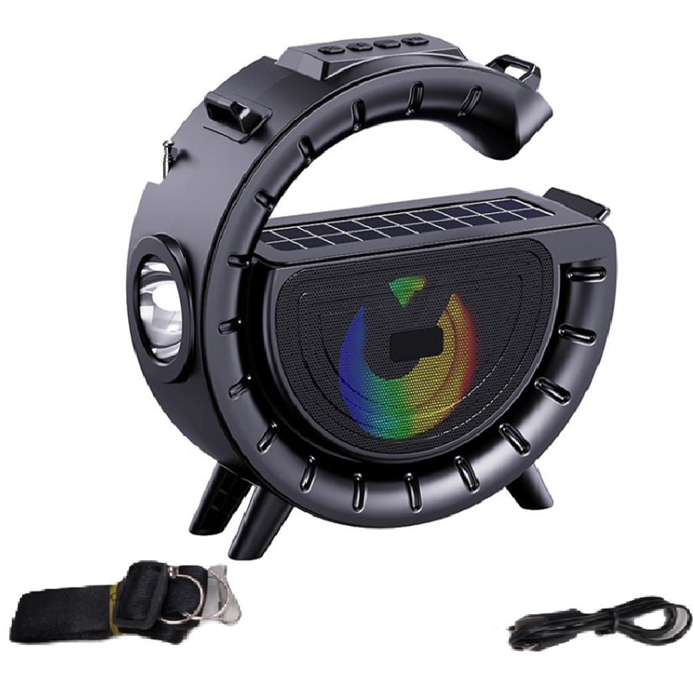 Innovatív hordozható napelemes vezeték nélküli Bluetooth hangszóró lámpával és praktikus vállra akasztható pánttal 9