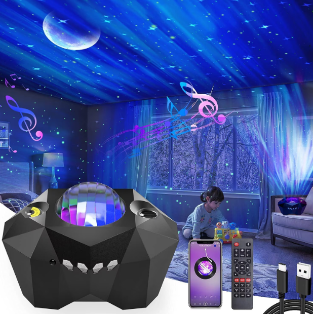 Távirányítós GALAXIS holdfény projector Bluetooth hangszóróval – varázsolja otthonába az éjszakai égboltot! 1
