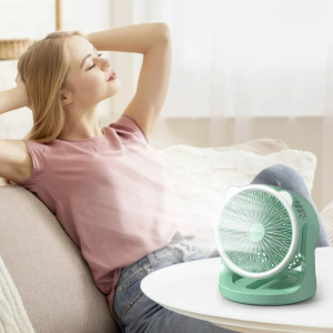 Hordozható mini újratölthető asztali ventilátor praktikus LED lámpával - 180°-ban forgatható, 3 sebességes (BBJH) - Image 3