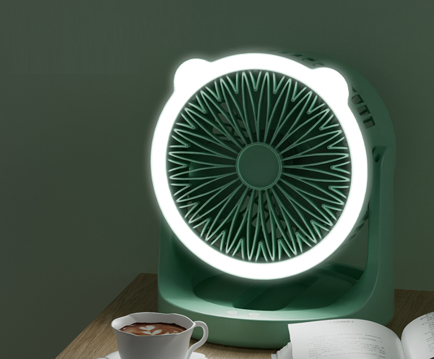 Hordozható mini újratölthető asztali ventilátor praktikus LED lámpával (BBJH)