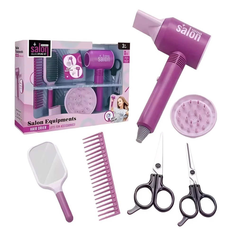 Kreatív fodrász készlet gyerekeknek – játék hajszárító, fésűk és ollók a fantáziadús frizurákhoz (BBJ) 6