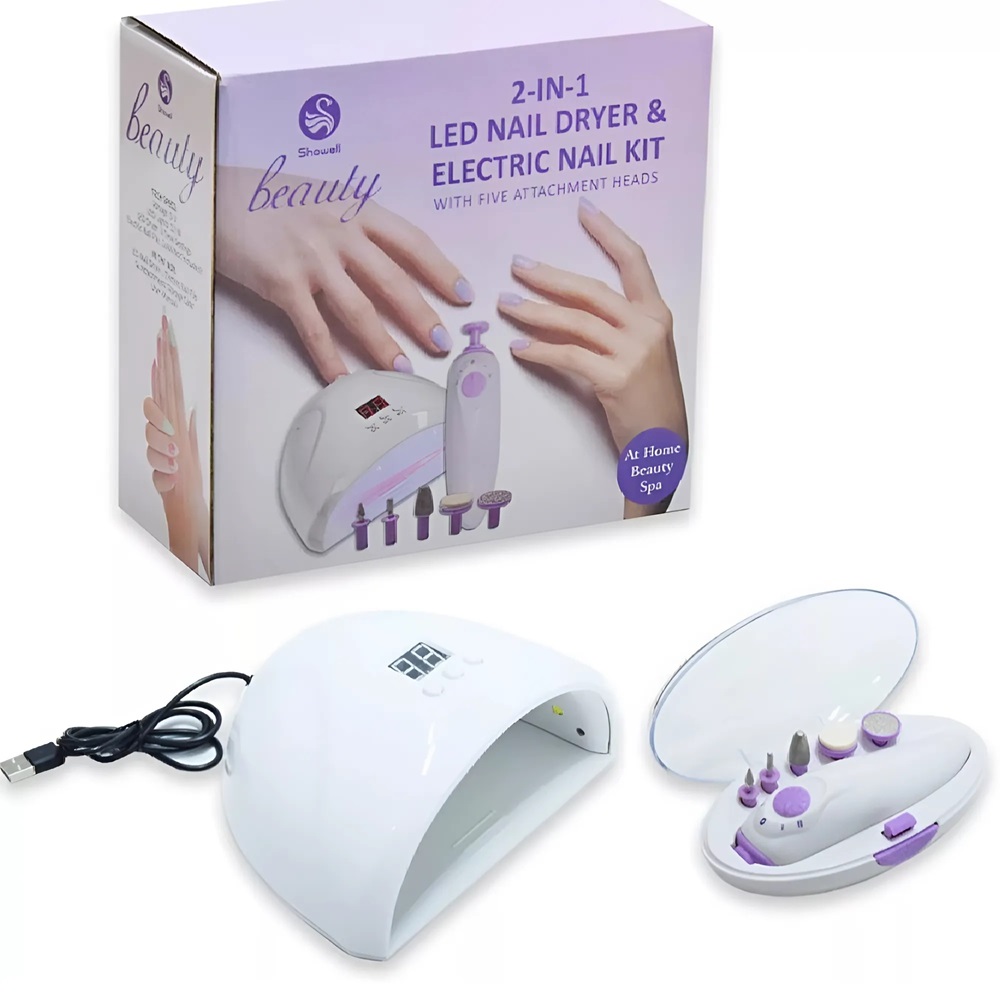 2 az 1-ben LED körömszárító és elektromos körömápoló készlet – professzionális manikűr és pedikűr készítéshez 6