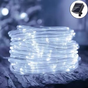 Hidegfehér, 100 LED-es napelemes vízálló kötélfény – 10 méteres kültéri és beltéri karácsonyi dekoráció (BBV) - Image 4