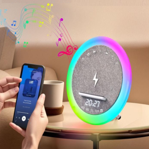 OKOP multifunkciós ébresztőóra bluetooth hangszóróval – RGB LED fény, és vezeték nélküli töltés 10W KP-577 (BBJH) - Image 6