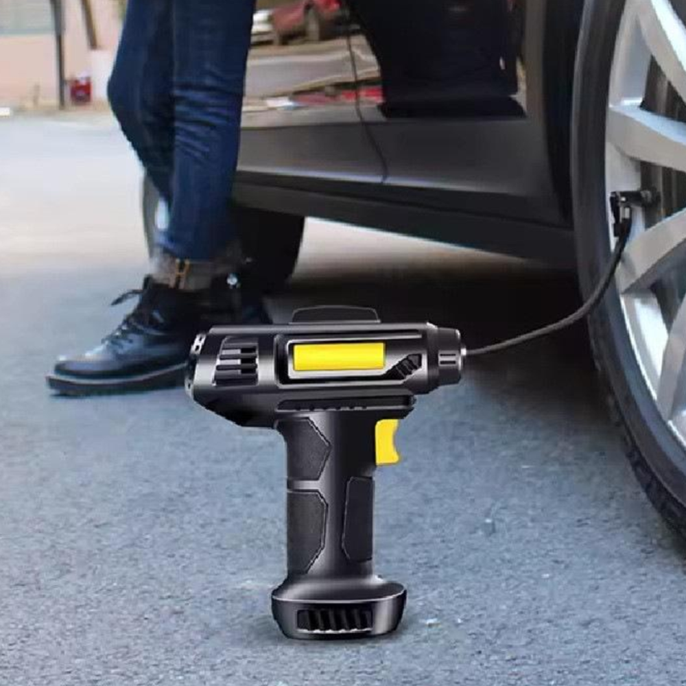 Kompakt analóg akkumulátoros autókompresszor – szivargyújtó tápellátás 10 bar nyomás, 12V motor 18 literperc levegőkapacitás (BBJH)9