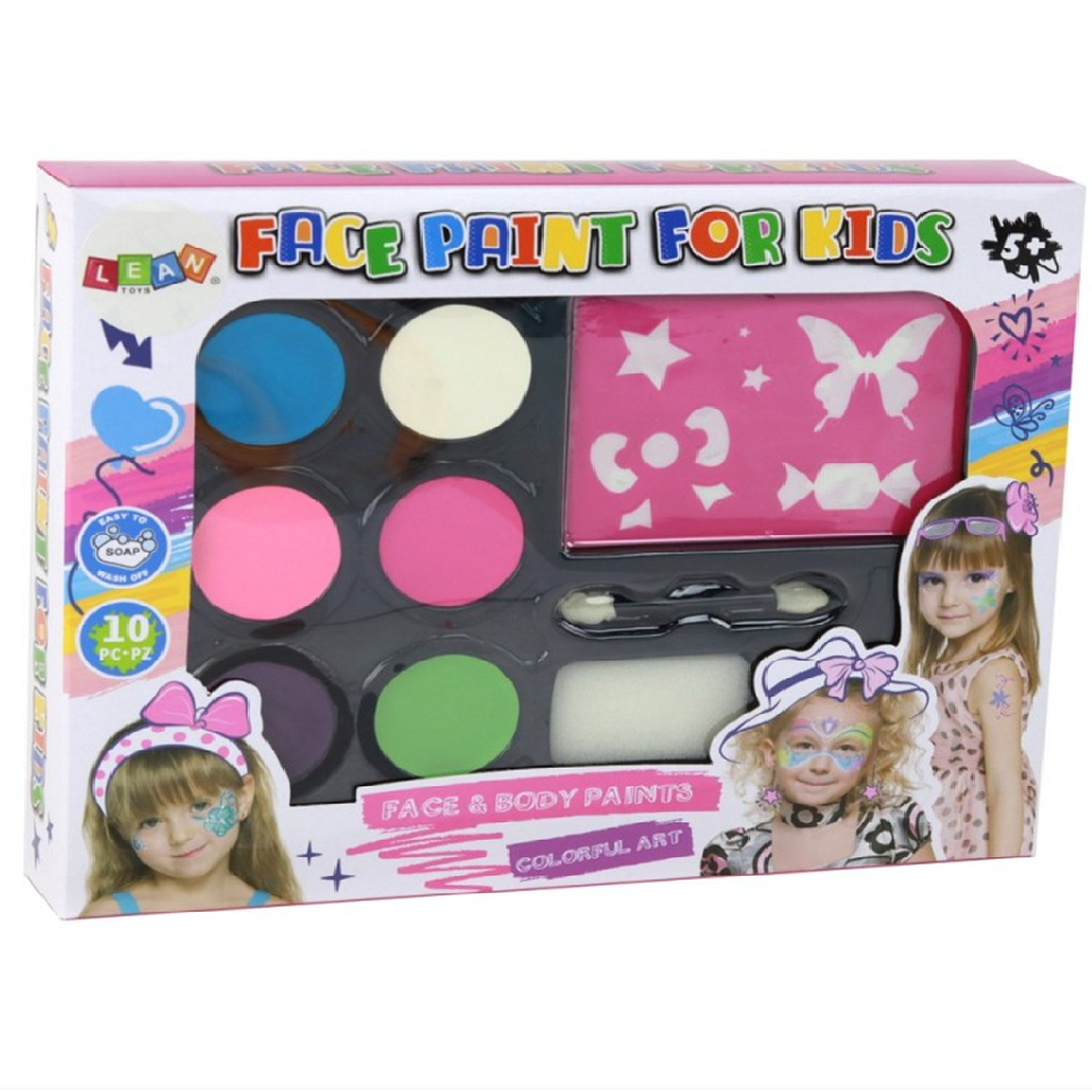 Gyerek kreatív arcfestő készlet – 6 élénk szín + sablonok a tökéletes játékhoz J-4012 (BBJ)2