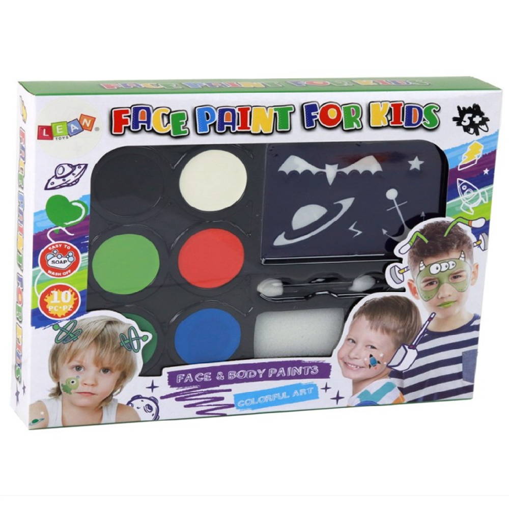 Gyerek kreatív arcfestő készlet – 6 élénk szín + sablonok a tökéletes játékhoz J-4012 (BBJ)5544