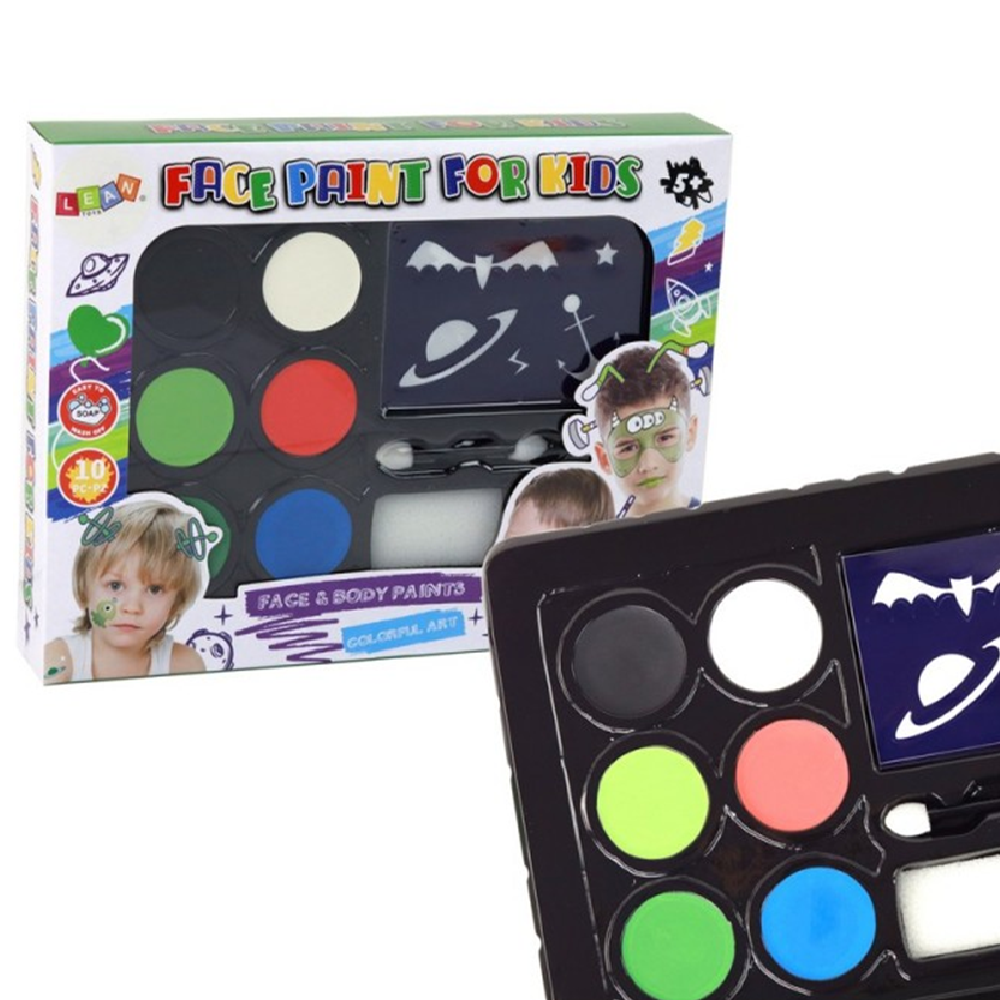 Gyerek kreatív arcfestő készlet – 6 élénk szín + sablonok a tökéletes játékhoz J-4012 (BBJ)5556