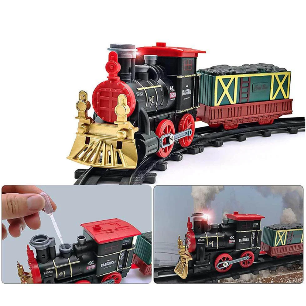 Karácsonyi retró gőzmozdonyos vonatkészlet gyerekeknek – fény- és hanghatásokkal, klasszikus pályaszettel, tökéletes ünnepi ajándék (BBJ)4