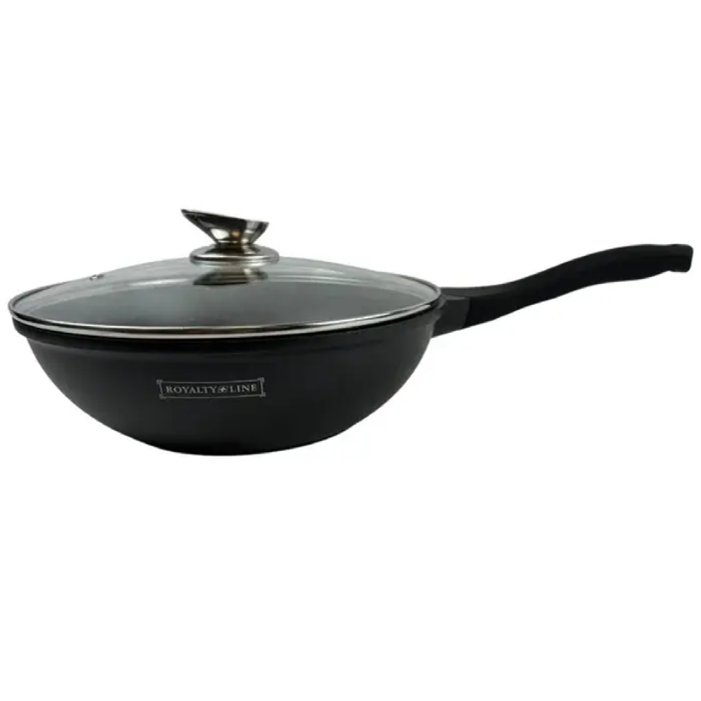 Royalty Line indukciós wok – 32 cm átmérő, 5,9L kapacitás, üvegfedővel és tapadásmentes felülettel (BBA)2