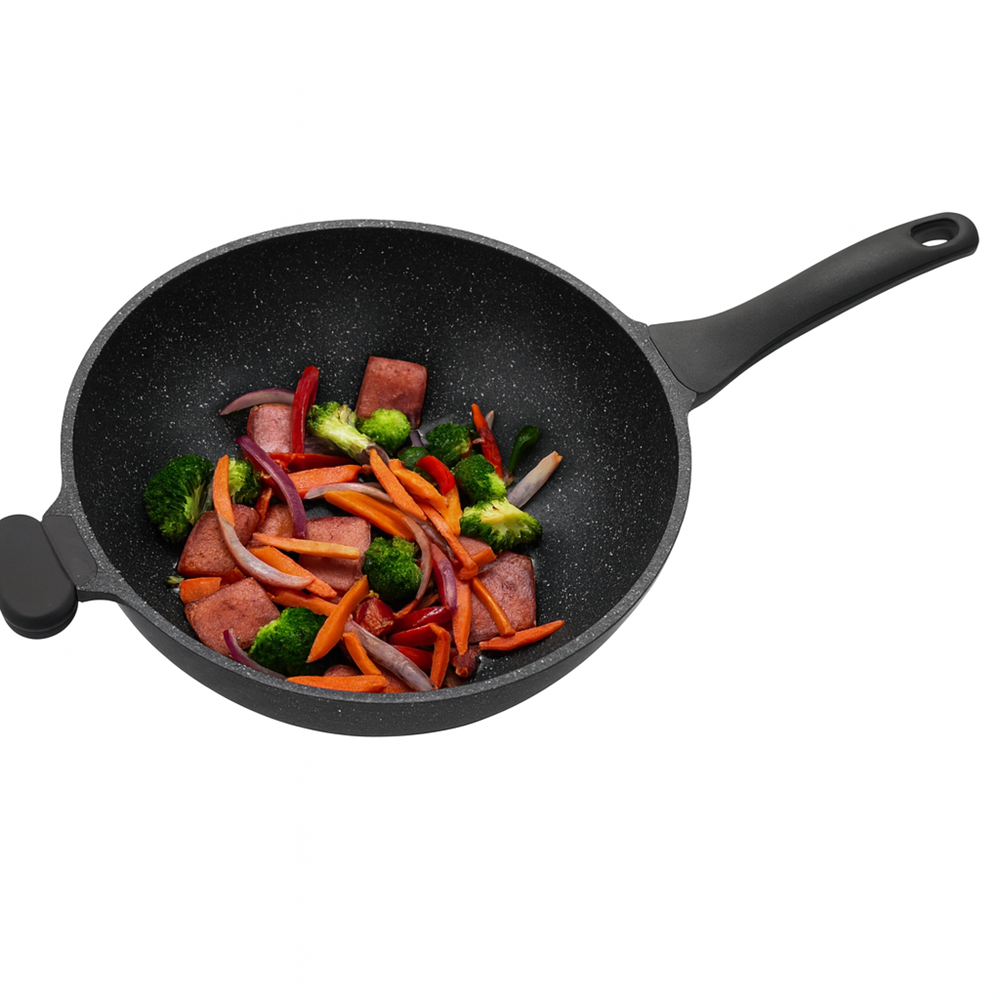 Royalty Line indukciós wok – 32 cm átmérő, 5,9L kapacitás, üvegfedővel és tapadásmentes felülettel (BBA)33