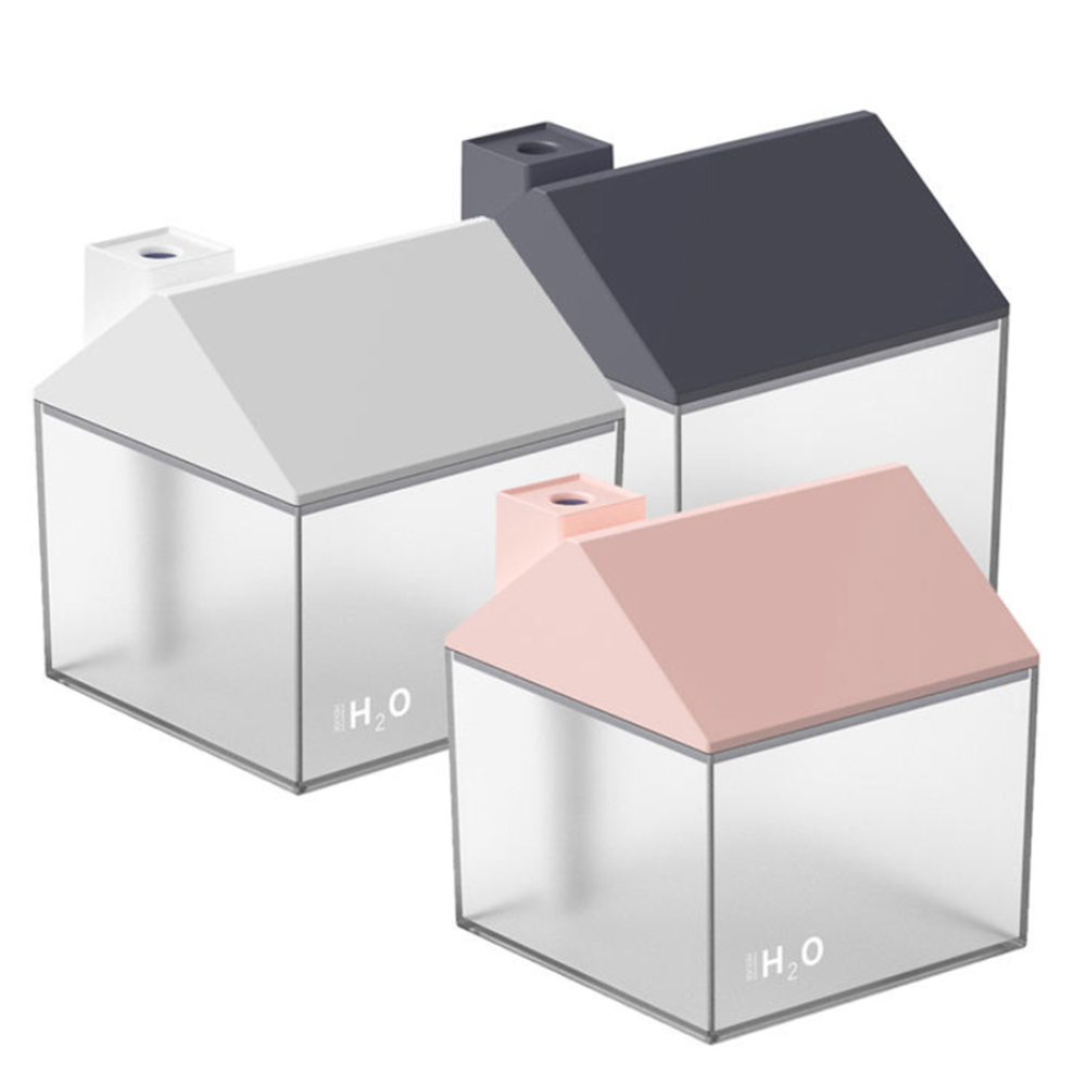 Házikó alakú ultrahangos párologtató diffúzor – LED világítással, halk működésű párásító otthonra és irodába 250 ml – fekete (BLLV)