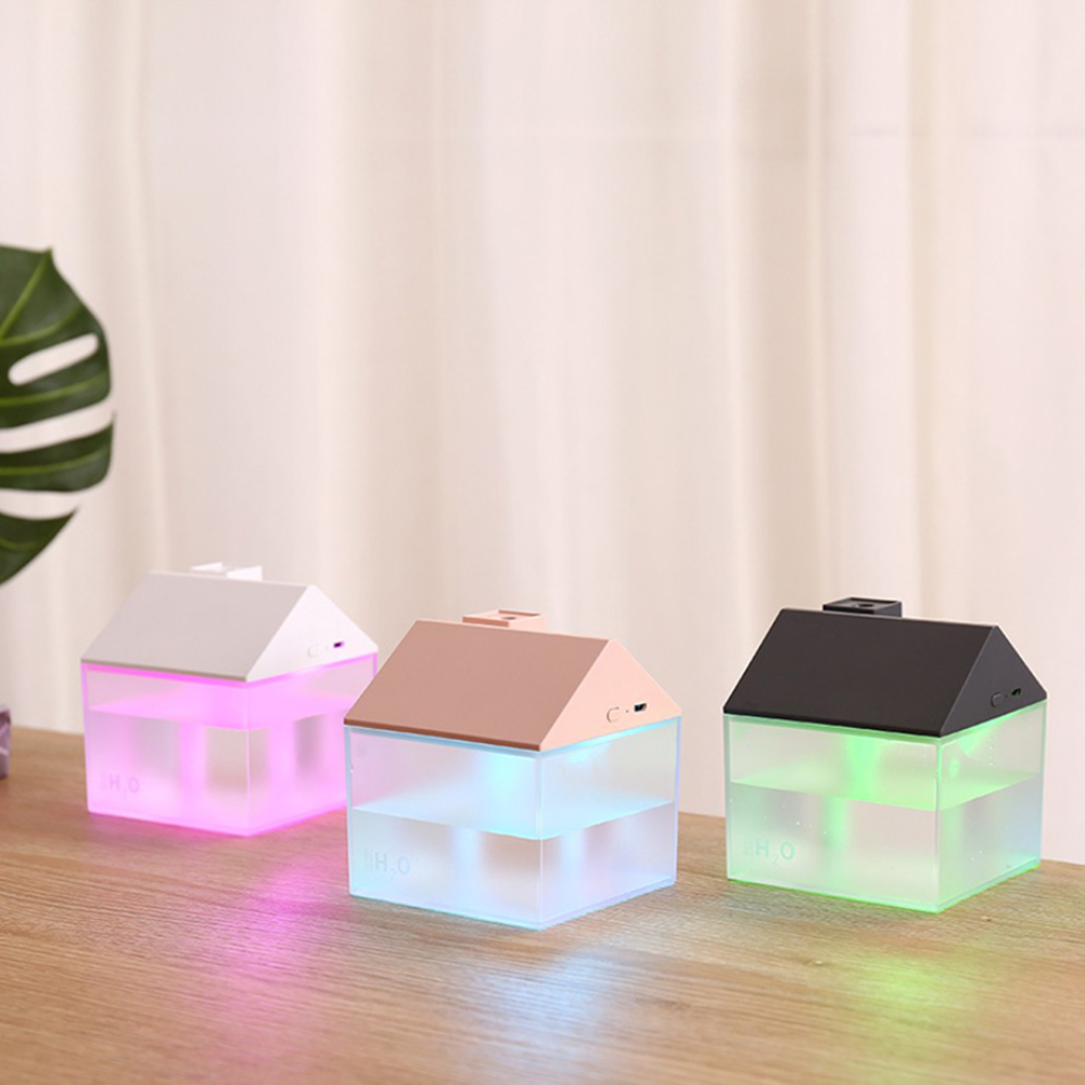 Házikó alakú ultrahangos párologtató diffúzor – LED világítással, halk működésű párásító otthonra és irodába 250 ml – fekete (BLLV)3