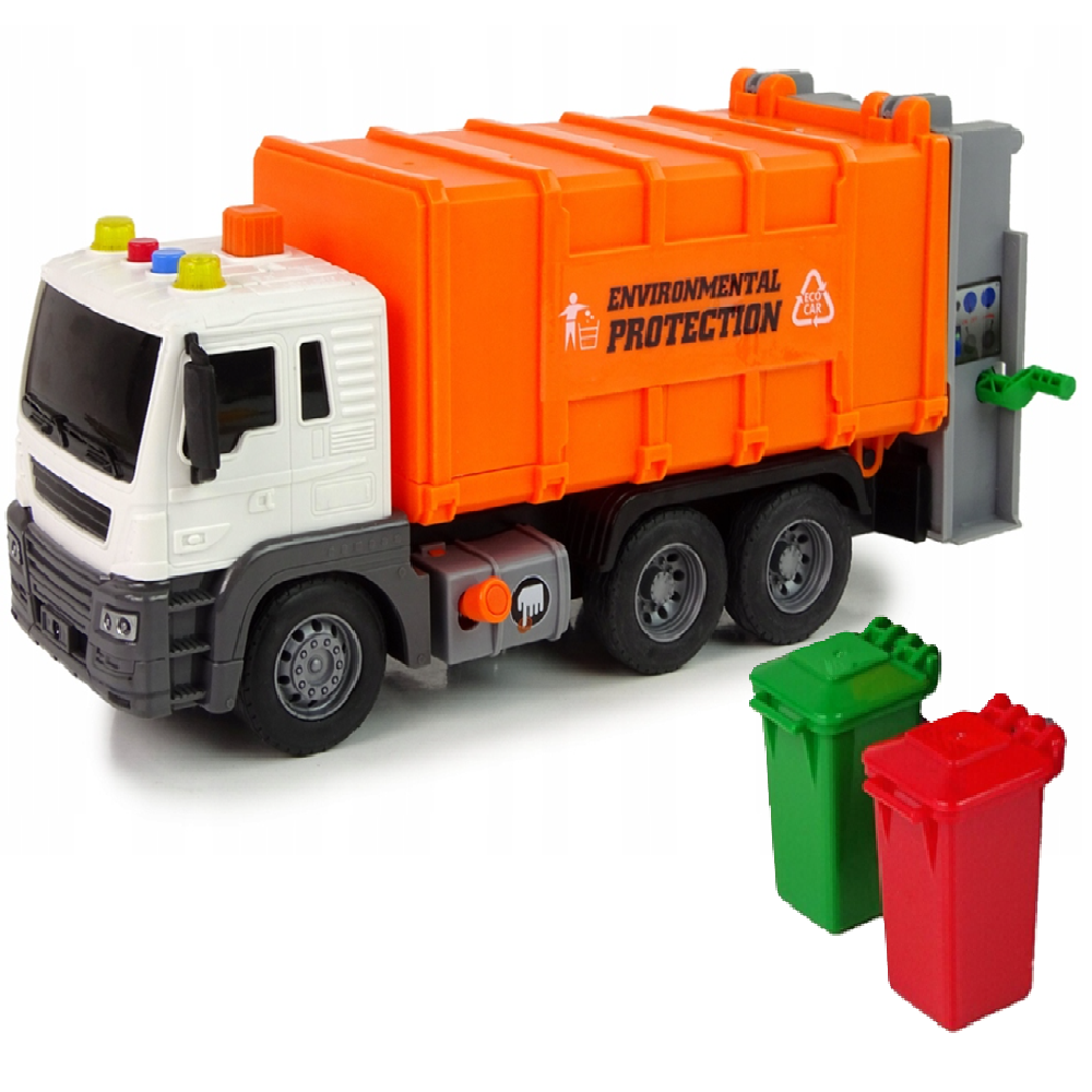 Narancssárga szemétszállító teherautó – súrlódásos meghajtású játékautó hangeffektekkel gyerekeknek 26cm JS108B (BBJ)1