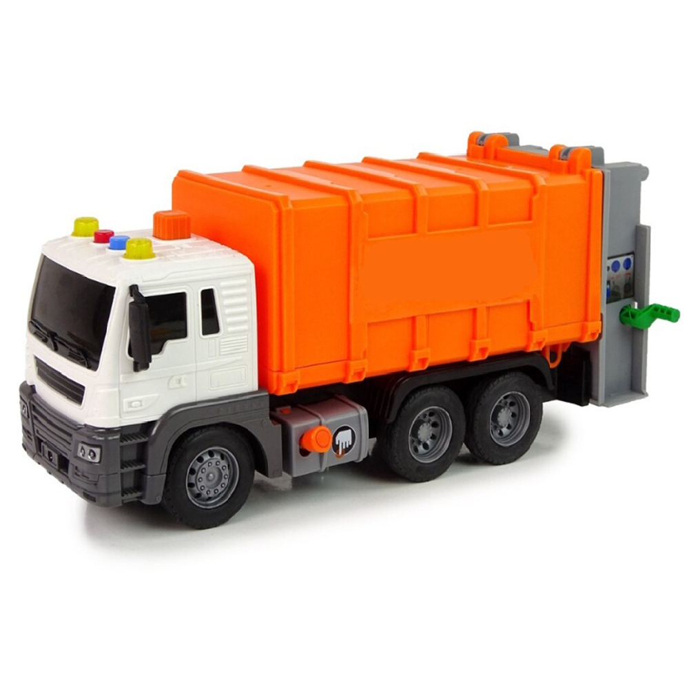 Narancssárga szemétszállító teherautó – súrlódásos meghajtású játékautó hangeffektekkel gyerekeknek 26cm JS108B (BBJ)5
