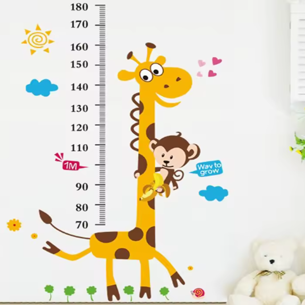 Mókás zsiráfos–majmos falmatrica gyerekszobába – magasságmérő centiméterrel, 88×180 cm, vidám dekoráció (BLLV)2