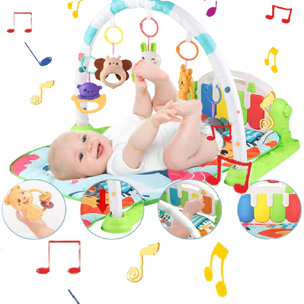 Piano Fitness baba játszószőnyeg – állatos csörgőkkel, hang-, és fényhatásokkal, altatózenével – Zöld (BBJ)3
