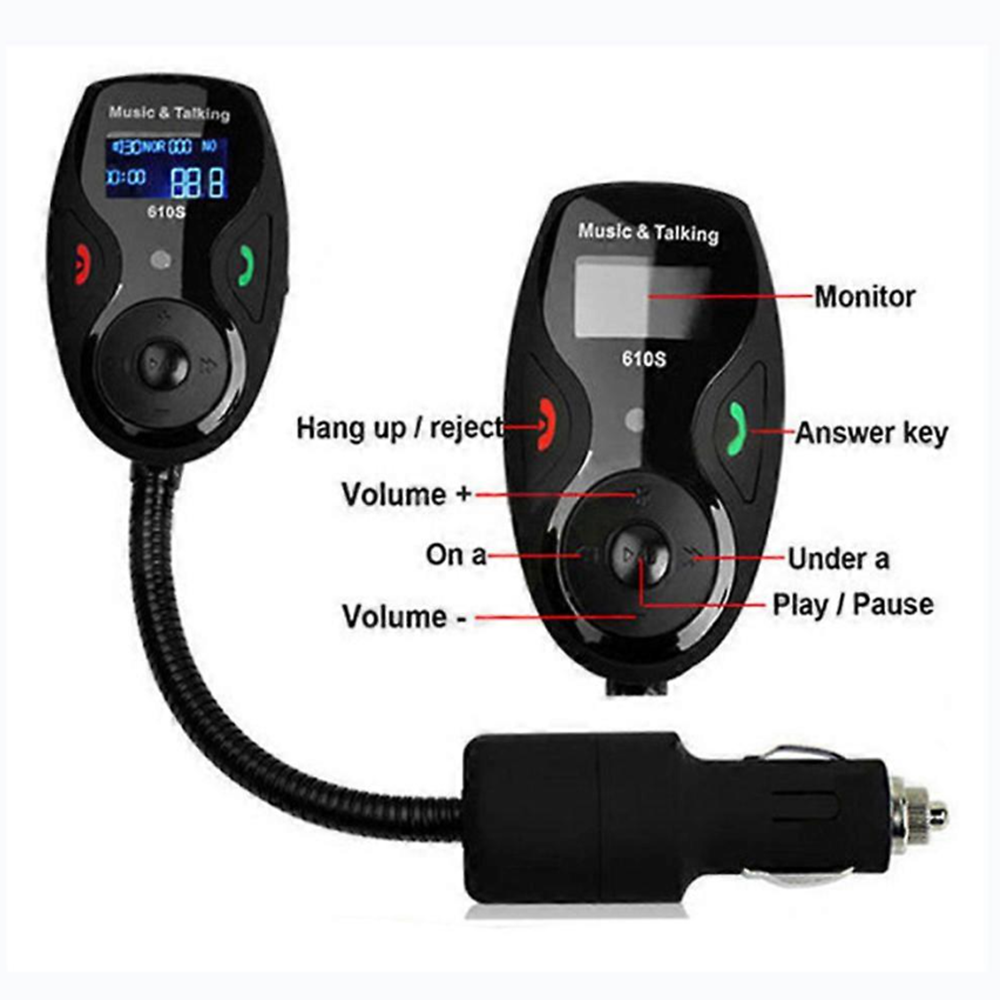 610S Bluetooth autós FM transzmitter MP3 lejátszóhoz, kihangosítóval és távirányítóval, flexibilis kivitel 3