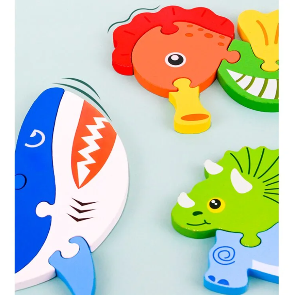 Fa állatos kirakó játék gyerekeknek készségfejlesztő fa puzzle 2 éves kortól 4 az 1-ben oktató kirakós (BBMJ) 3