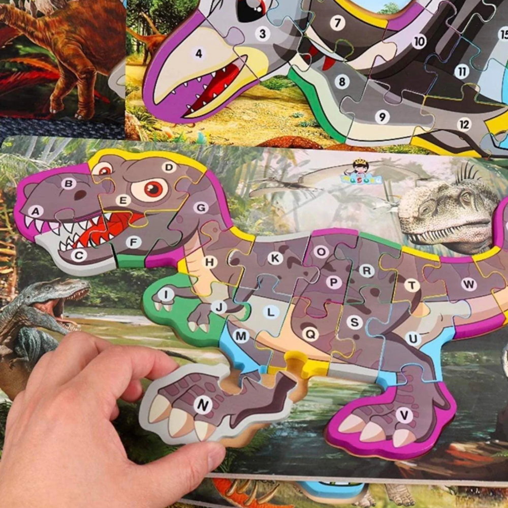 Fa t-rex dinoszaurusz puzzle, 10 db oktató játék kisgyerekeknek (BBMJ) 2