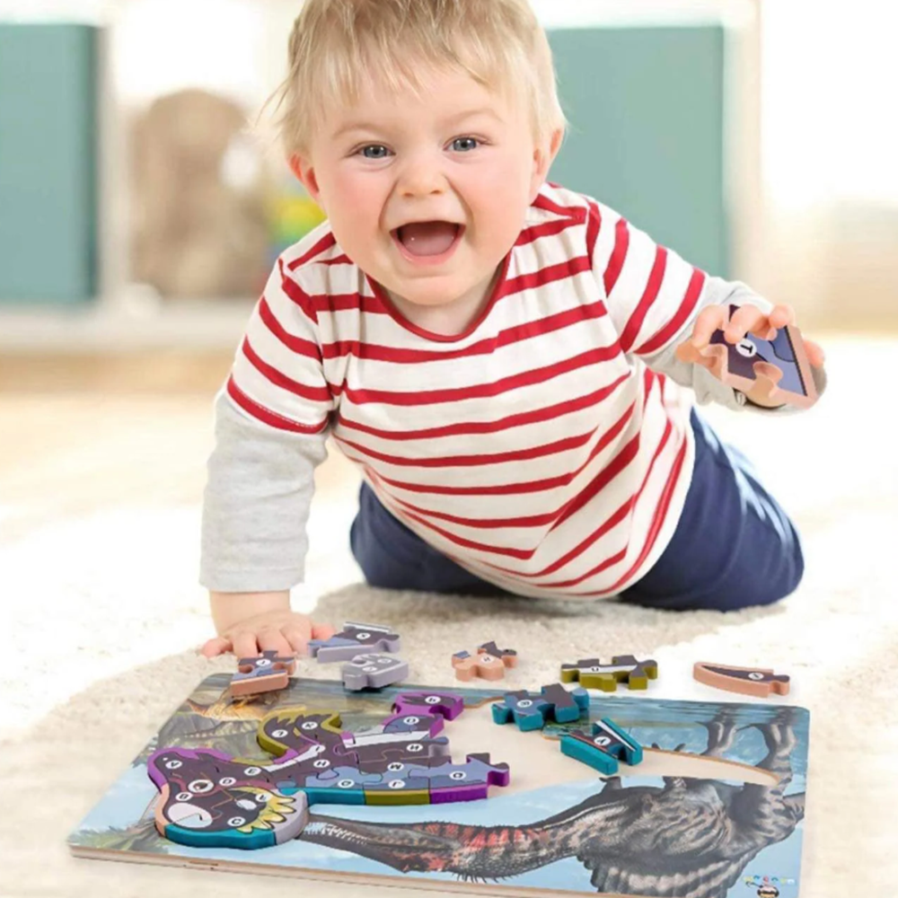 Fa t-rex dinoszaurusz puzzle, 10 db oktató játék kisgyerekeknek (BBMJ) 3