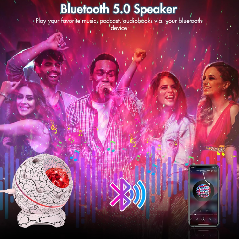 Galaxy fényprojektor bluetooth hangszóróval és fehér zajjal – LED csillag aurora dinoszaurusz tojás éjszakai fény gyerekszobába 5