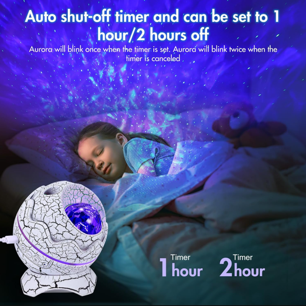 Galaxy fényprojektor bluetooth hangszóróval és fehér zajjal – LED csillag aurora dinoszaurusz tojás éjszakai fény gyerekszobába 6